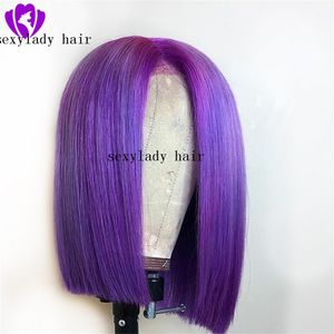 Hotselling Simualation Human Hair Purple/Blonde/Red Short Bob Syntetyczna koronkowa peruka z przodu ciężka Gęstość Naturalna linia włosów dla białych kobiet