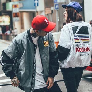 Japonês estilo hip hop jaqueta bomber haruku piloto rua impressão kodak jaquetas das mulheres dos homens casaco roupas de marca outerwear