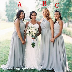 Billiga sommarstrand Bohemian Chiffon Long Bridesmaid Dresses Golvlängd Maid of Honor Gowns Plus Storlek Mixed Styles