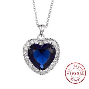 Lyx Verkligen 925 Sterling Silver Necklace Big 6ct Heart Blue Sapphire Wedding Pendant Necklace For Women Jewelry Gift