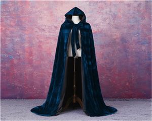 Sammet huva kappa bröllop cape halloween wicca mantel wicca robesleeveless brud wrap cape sjal för brud wraps lång golvlängd anpassad m