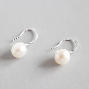 925 Sterling Silver Drop Earrings For Women Round Natural Freshwater Pearl Hook Dangle Earring Brincos Wedding Band Jewelry