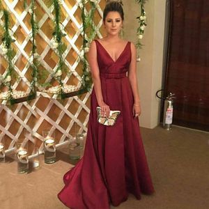 Simple Charming Burgundy Mother of the Bride Dress Deep V Neck Sleeveless Bow Sash Long Formal Wedding Party Guest Dress Custom Made