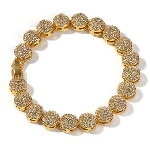 Herren-Cluster-Armband aus 18 Karat Goldlegierung, 10 mm, 20,3 cm, Hiphop-Armbänder, Kristall, Strass, Diamant, Bling-Bling-Schmuck