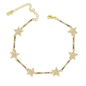 Wholesale-jewelry rainbow cz star bracelet for girl women 16+5cm extend chain classic star design jewelry