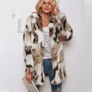 플러스 사이즈 패션 가짜 모피 코트 여성 겨울 롱 코트 가을 가을 따뜻한 부드러운 표범 프린트 재킷 암컷 오버 코트 외부웨어