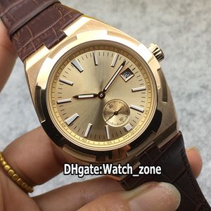 Nova 42 milímetros Overseas 4500V / 110A 4500V Automatic Mens Watch Ouro Dial Rosa de Ouro Caso Brown couro de alta qualidade de luxo Gents Relógios Watch_zone