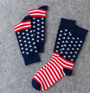 Casual Crew Socks Mens Fashion Star Striped Flag Mönstrade Bomull Socks Bomull Sport Unixes Strumpor Underkläder