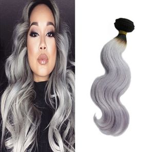 Wholesale silver hair bundles for sale - Group buy Black and Grey Hair Bundles Two Tone Ombre Brazilian Virgin Hair Weave Silver Grey Ombre Human Hair Extensions