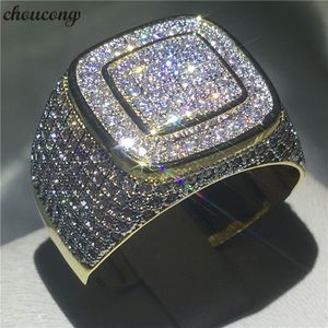 Choucong Luxo HIP HOP Anel Pave configuração 274 pcs Diamante Amarelo de Ouro Cheio de Prata 925 Anéis De Noivado De Casamento Para homens