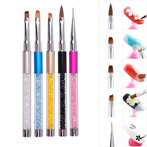 5pcs Nail Art Brush Rhinestone Acrylic Pen Carving Nails Tips Painting Poly Gel Tool Liner French Manicure Accessories New Design
