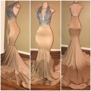 Seksi Halter Dantel Uzun Gelinlik Modelleri Mermaid Backless Balo Abiye Derin V Yaka Backless Akşam Parti Elbiseler Vestido de Festa