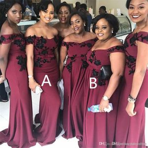 Plus Size Nigeiran African Burgundy Mermaid Bridesmaid Dresses Off Shoulder Applique Lace Maid of Honor Gowns robes de demoiselle d'honneur