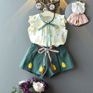 2-7 년 아기 여자 여름 파인애플 복장 면화 셔츠 + 반바지 바지 2pcs 여자 패션 의류 세트 아동 부티크 정장