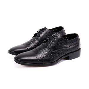 New Men Batzuzhi s Black Soft Genuine Dress Lace up Summer Hollow Leather Shoes Zapatos Hombre Dre Shoe Zapato