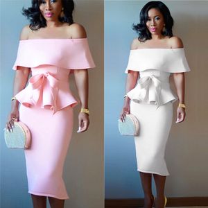 Moda Donna Abito Abito sexy Abito a due pezzi Vintage Estate Bianco Rosa Spalla senza spalline Off Lotus Summer Evening Party Wear Y190514