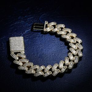 Personlig Gold Bling Diamond Mens Cuban Link Chain Bijoux Armband Iced Out Cubic Zirconia Curb Wristband Chains smycken för män