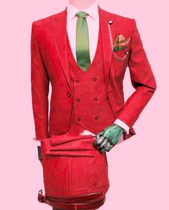 Bonito One Button Groomsmen pico lapela do noivo smoking Homens ternos de casamento / Prom / Jantar melhor homem Blazer (jaqueta + calça + gravata + Vest) W115