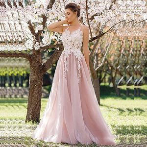 2019 A-Line Lace Pink Färgade Bröllopsklänningar Juvel Ärmlös Lace Appliques Kort Tåg Informell Utomhus Reception Gäster Anpassad