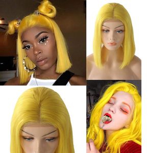 yellow bob lace front wigs with baby hair 180 density 134 glueless short bob wig straight brazilian remy hair wigs for black women