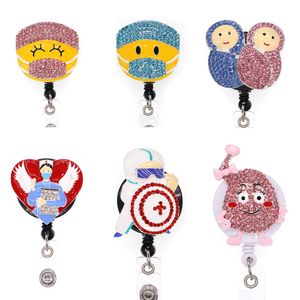 Newest Key Rings Rhinestone Medical Nurse Retractable Badge Holder Pull Reel Custom Doctor For ID Card