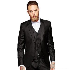 Yeni Tasarım İki Düğmeler Siyah Düğün Erkekler Notch Yaka Üç adet İş Damat smokin (ceket + pantolon + Vest + Tie) W988 Takımları