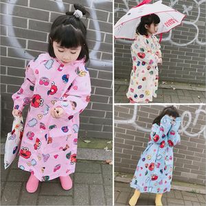 Söt Kids Raincoat Cartoon Theme Sesam Street Printing Rainwear Vattentät Transparent Brim One-Pote Suit Student Raincoat Gratis frakt