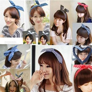 Cute Dot Bow Bunny Ear Ribbon Hair Band Bezel Wire Elastic Headband Hair Hoop Head Wrap Girls Hair Headwear