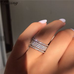 vecalon Starlight Promise Ring 925 sterling Silver cinque strati abbaglianti Diamond cz Fedi nuziali di fidanzamento per donna uomo