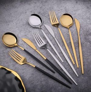 Rostfritt stål spegel bordsartiklar guldkniv måltid sked gaffel te sked flatvaror enkel utsökt västerländsk middag cutleries 4 färger da326