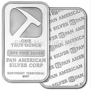 DHL free shipping 50pcs/lot 999 fine Non magentic brass plated silver bullion bar+1oz silver pan american bar Best quality