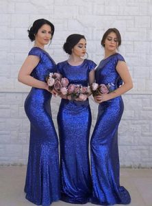 New Royal Blue Sequins Bridesmaid Dresses for Wedding Guest Dress Jewel Neck Backless Plus Storlek Formell Maid of Honor Gown BD8973
