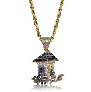 CIONDOLO TRAP HOUSE CIONDOLO GHIACCIATO IN ORO Micro Pave Collana con pendente Hip Hop in zirconi cubici per uomini e donne