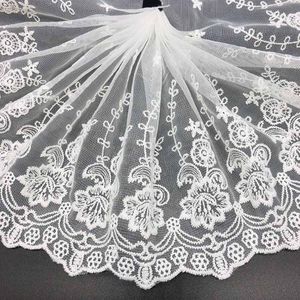 9 Inch Width Embroidery Floral Lace Edge Ribbon Trim Trimming Elastic Fabric Stretch for Garment and DIY Craft Supply- 15 Yard White
