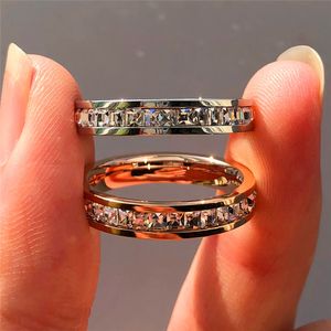 Anel de diamante feminino vintage aço inoxidável mulheres anéis de casamento promessa anel de noivado de ouro amarelo