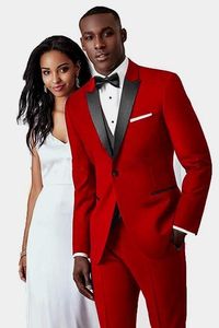 Gorący Red Groom Tuxedos Black Peak Lapel Groomsmen Mens Suknia Ślubna Doskonała Kurtka Mężczyzna Blazer 3 Piece Suit (Kurtka + Spodnie + Kamizelka + Krawat) 130