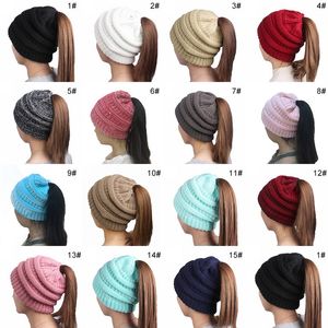 2018 Winter Mädchen Frauen Hut Damen Mädchen Stretch Weiche Stricken Hut Messy Bun Warme Hüte Caps motorhaube femme hiver