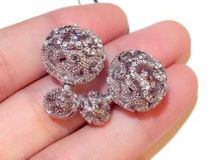 Het ny modedesigner Super Glittering Diamond Zircon Rhinestone Double Hollow Ball Studörhängen för kvinnliga flickor Sier Pin