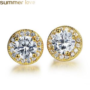 Fashion White Rhinestone Round Cubic Zircon Earrings For Women Girl Gold Silver Plated Stud Earrings Bridal Wedding Party Jewelry Wholesale