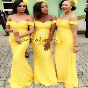 Yellow African Mermaid Bridesmaid Dresses Off The Shoulder Floor Length Long Maid Of Honor Dress 2020 Plus Size Wedding Guest Dress Wear