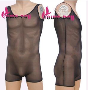 Mens Sexiga Korsetter Teddies Bodysuits Underkläder Sexiga Leotards Mäns Jumpsuit Se igenom Lace Gaze Underhirts Gay Sheer Shapers Män Bodysuits