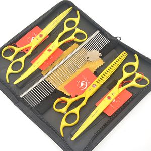Meisha 7.0 Inch Japan 440c Big Animals Scissors Set with Comb Yellow Straight Curved Dog Cutting Shears Pet Grooming Thinning Tesoura HB0194