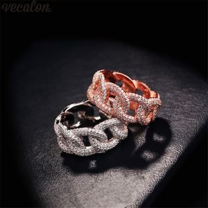 Vecalon Statement Kvinna Promise Ring 925 Sterling Silver Micro Pave 5a CZ Cross Wedding Band Ringar för Kvinnor Bridal Smycken