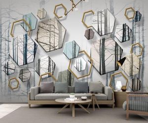 wallpaper for walls 3 d Light luxury modern minimalist hand painted woods forest stereo geometric television background wall