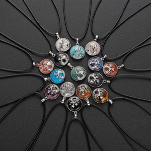 qimoshi Moon couple cat pendant men and women stainless steel healing natural stone round necklace 23x34MM12pcs (send leather rope)