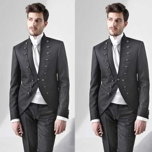 Black Уникальный дизайн Мужская Свадебные смокинги Slim Fit Groom Официальный ужин Пром Blazer костюм (куртка + брюки)