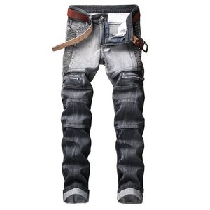 Heiße Verkäufe Street Fashion Männer Jeans Stilvolle Patchwork Farbe Plissee Hohe Qualität Lange Denim Hosen Persönlichkeit Knie ZipperDesign