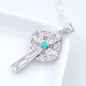 Fashion- Pendant Celtic Cross with Ocean Blue Fire Opal