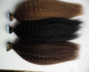 Verworrene gerade Tape-in-Echthaarverlängerung, echtes grobes Yaki-Remy-Haar, 16–24 Zoll, selbstklebende Haarverlängerung, 40 Stück