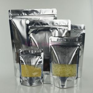 10x15cm 팩 개 식품 포장 Doypack, 100pcs / lot은 알루미늄 가방을 양각으로 장식 한 은빛 포장 마차 가방을 서있다. 지 플락, 마일 라 양각 주머니